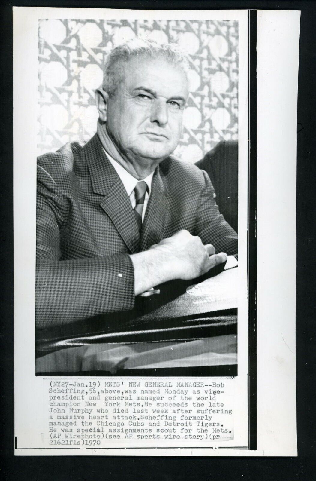 Bob Scheffing named new New York Mets General Manager 1970 Press Photo Poster painting