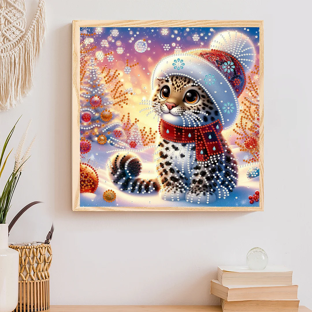 Christmas Leopard - Diamond Painting - Partial Special Shaped Drill(Canvas|30*30cm)
