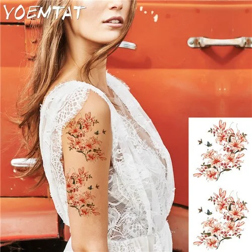 sexy romantic dark rose flowers Tattoo sleeve flash henna tattoos fake Waterproof temporary tattoos stickers translated tattoos
