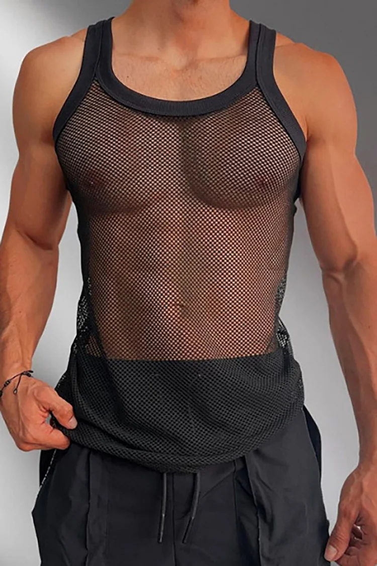 Ciciful Casual Fishnet See Through Black Tank Top