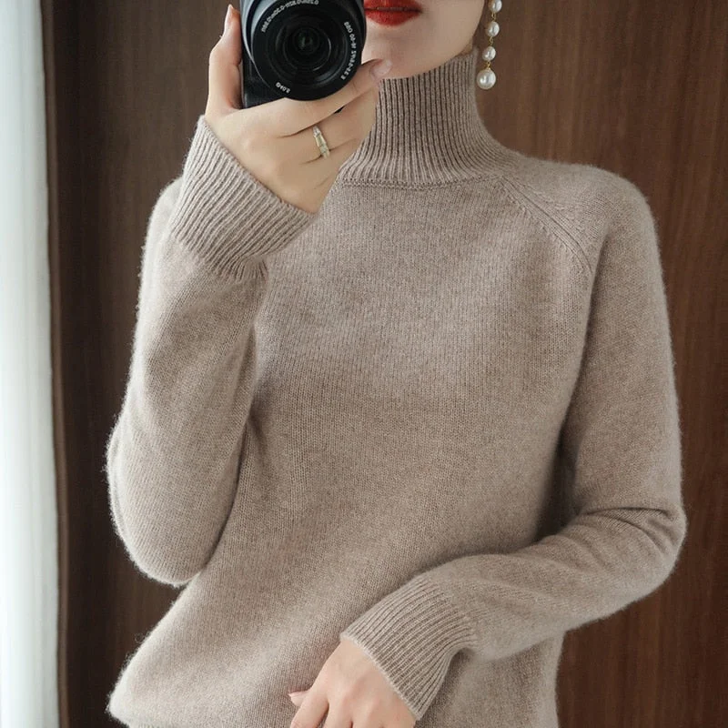 Women Turtleneck Sweater Cashmere Solid Knitted Pullover Tops Casual All-Match Long Sleeve Winter Thick Bottoming Shirt Jumpers