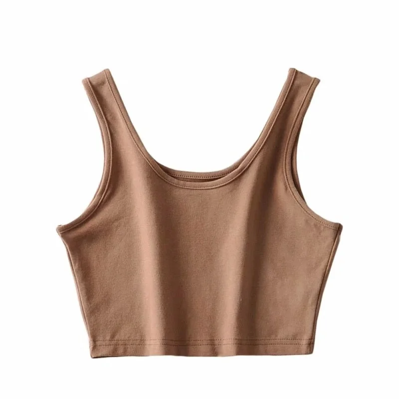 sexy women summer crop tops sleeveless short cotton u collar knitted bar