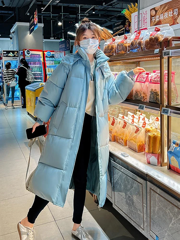 2023 Winter Long Coat Women Solid Hooded Parkas Jacket Female Thicken Warm Windproof Snow Wear Coat Fashion Casual Loose Padded