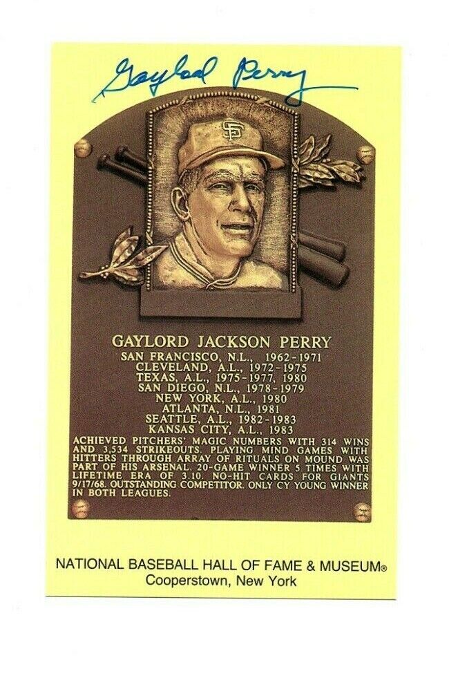 Gaylord Perry Signed Hall Of Fame Plaque Postcard HOF Autograph CY YOUNG