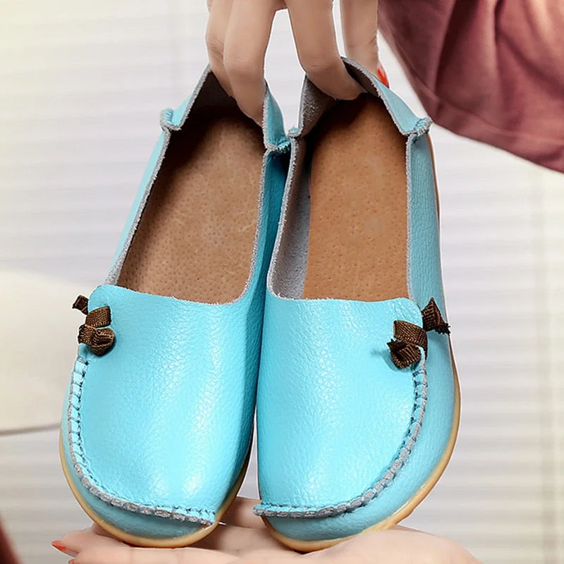 Women's Leather Shoes Flat Bottom Ladies Casual Mom Shoes Soft Loafers Women's Shallow Summer Comfort Flats Nursing Shoes Female