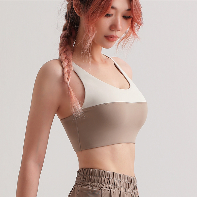 Buy Hergymclothing Gravel contrast color naked feeling light support sports bra with removable pads at an affordable price