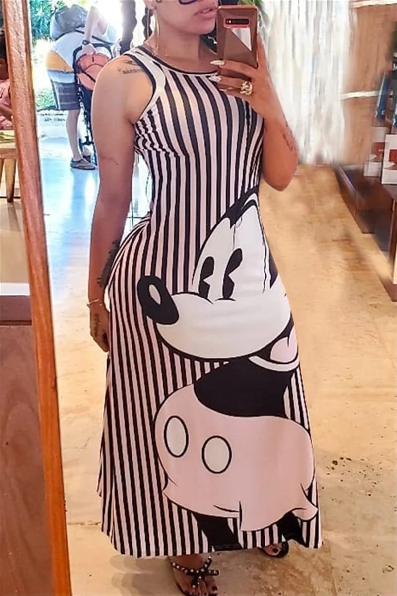 Fashion Striped Cartoon Printed Dress