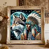 Moonlit Native And Wolf Special Shaped 5D DIY Partial Drill Diamonds Dots Gem Art Kits 11.81 X11.81inch Diamond Dots Paintings Diamonds Paintings Gem Art for Adults Beginners Home Decor