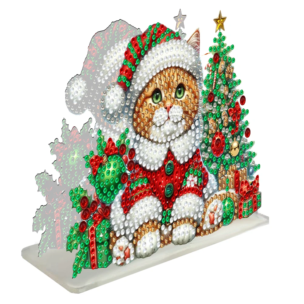 DIY Christmas Cat Double Sided Acrylic Diamond Art Paper Towel Storage Rack Decor