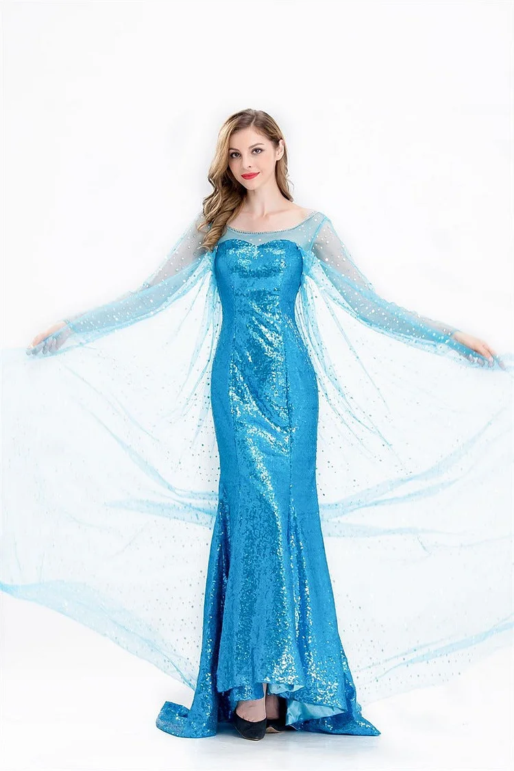 Womens Halloween  Frozen Snow Queen Elsa Fancy Dress Costume Blue-elleschic