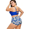 Plus Size Bikini Set Floral Bustier Striped High Waist Sexy Tankini Plus Size Women Swimwear Large Size Swimsuits Beachwear 2018