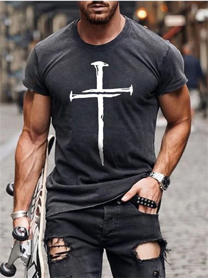 Men's T Shirt Tee Tee Cool Shirt Cross Round Neck Print Plus Size Casual Vacation Short Sleeve Print Clothing Apparel Designer Big and Tall Esencial-Cosfine