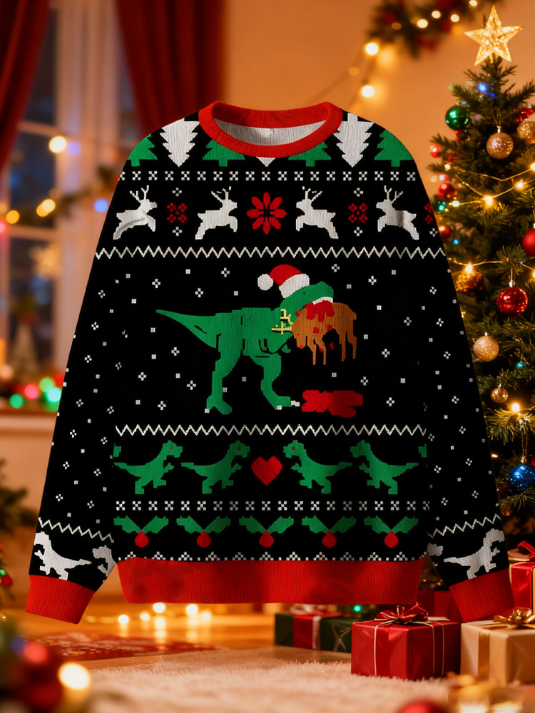 Christmas Dinosaur Ugly Sweatshirts elevenforest