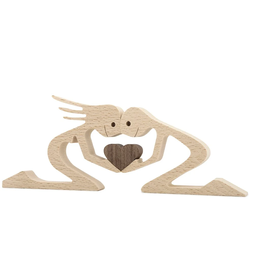 Wooden Couple Sculpture Decoration Love Hearth Small Decor Couple Wood Carving Gifts Valentine Unique Custom Valentine Gifts