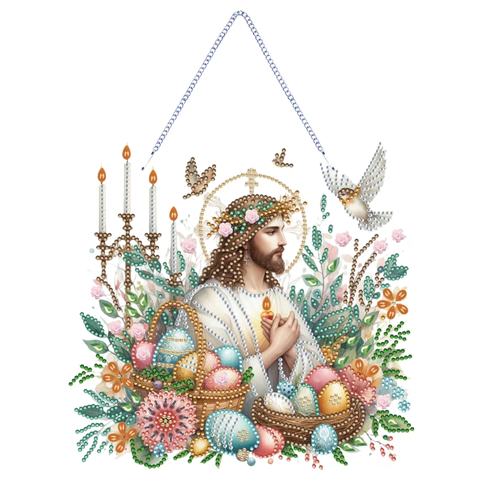 DIY Jesus Easter Egg Single-Sided Acrylic Diamond Painting Hanging Pendant for Home Decor