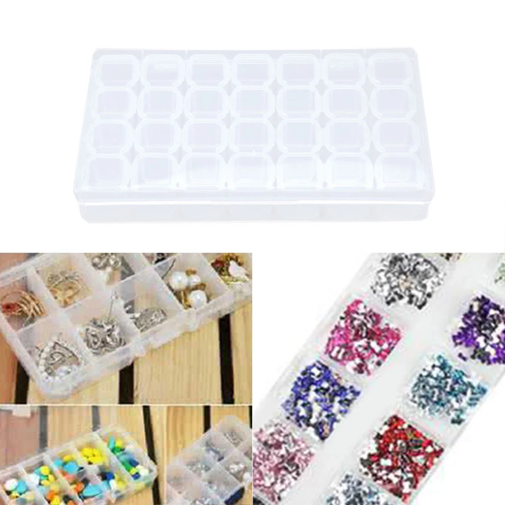 28 Grids Plastic Storage Box Nail Rhinestone Jewelry Display Case(Clear)