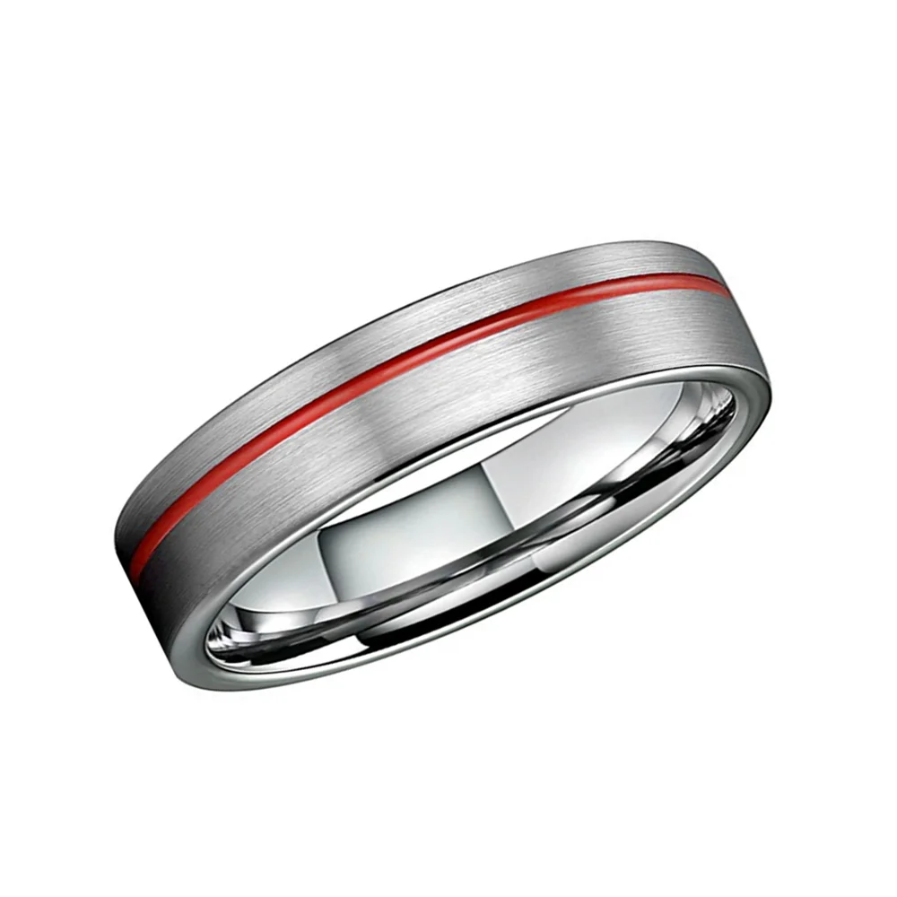 4MM 6MM 8MM Red Grooved Center Brushed Wedding Couples Flat Tungsten Rings