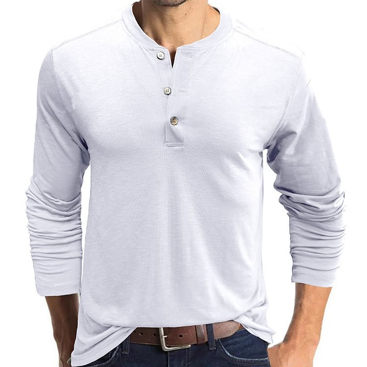 Men's Long Sleeved T-shirt Men's Bottom Shirt Top Men's Clothes Henry T-shirt Round Neck