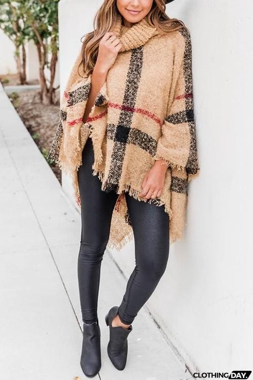 Stripe Tassel Loose High Collar Sweaters