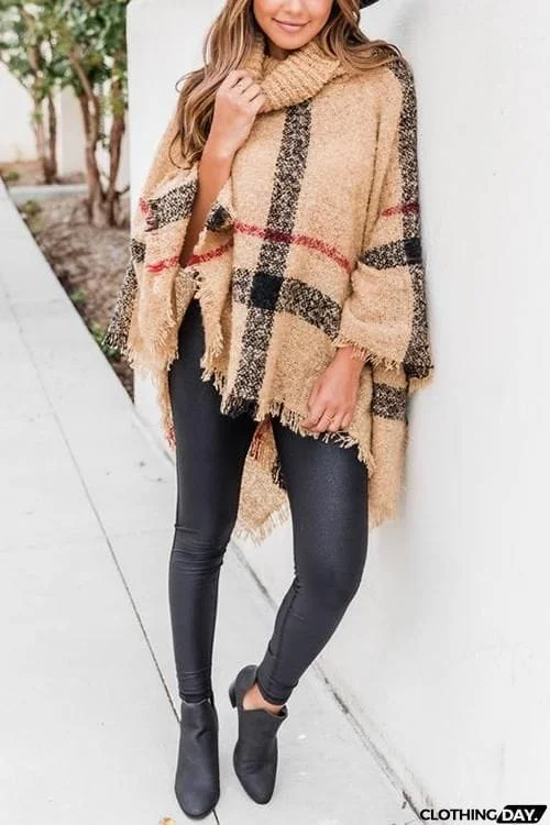 Stripe Tassel Loose High Collar Sweaters