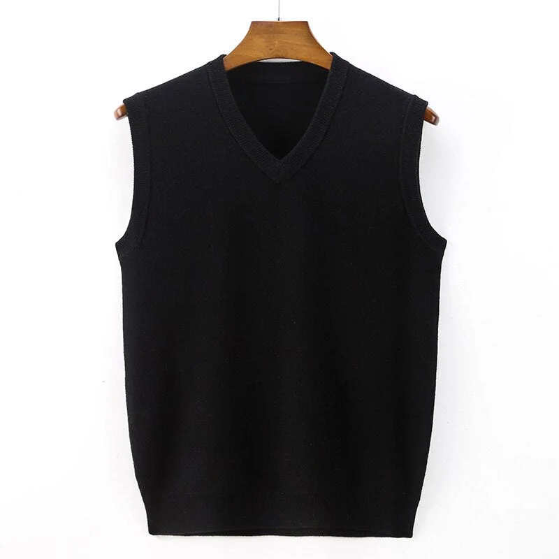 Oocharger Grade 100% Wool Men Casual Classic Knitted Vest 2023 New Arrival Men Fashion V-Neck Solid Color Sleeveless Knit Sweater