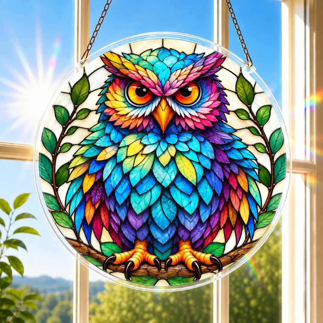 Rainbow Owl Stained Glass Suncatcher Puzzle