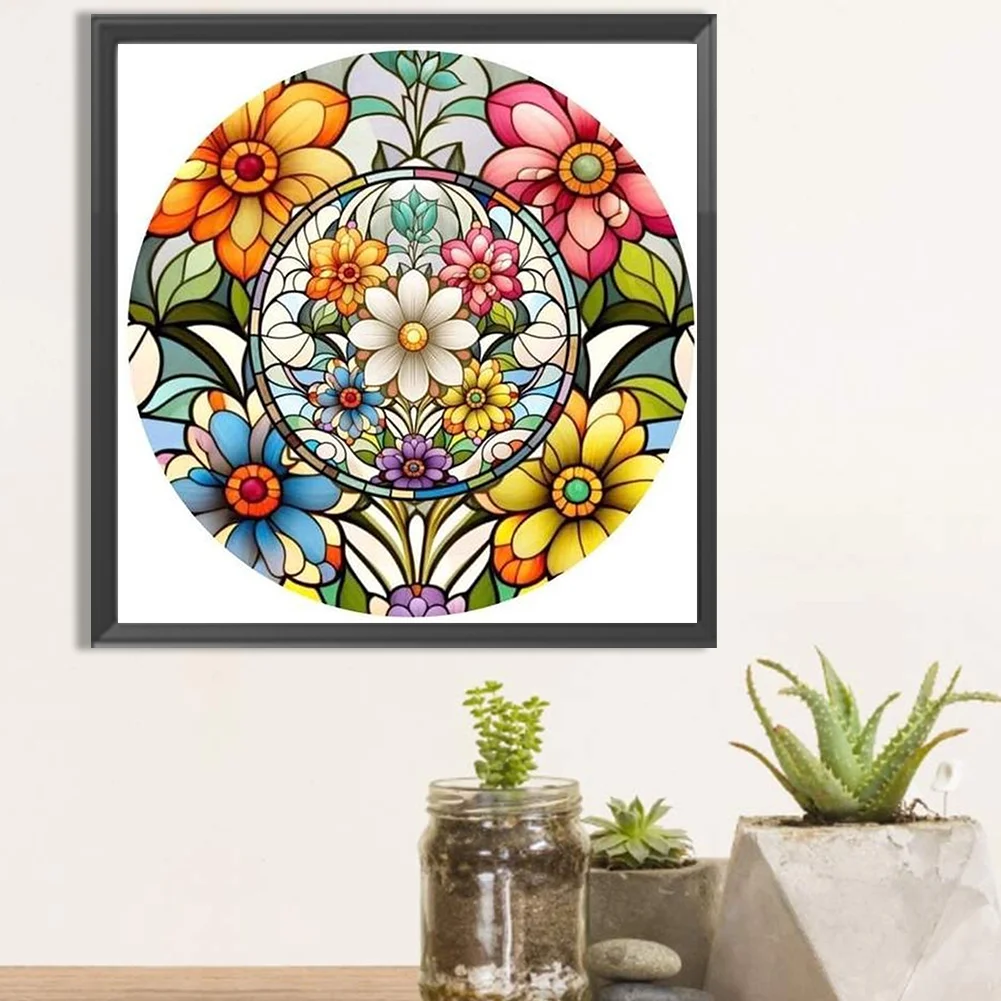 Partial AB Diamond Painting - Full Round Drill - Stained Glass Flower(Canvas|45*45cm)