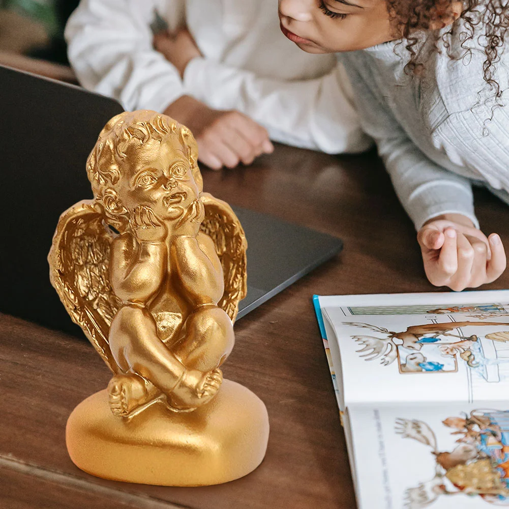 Gold Resin Angel Boy Statues Home Craft Desktop Figurine Party Decor (B)