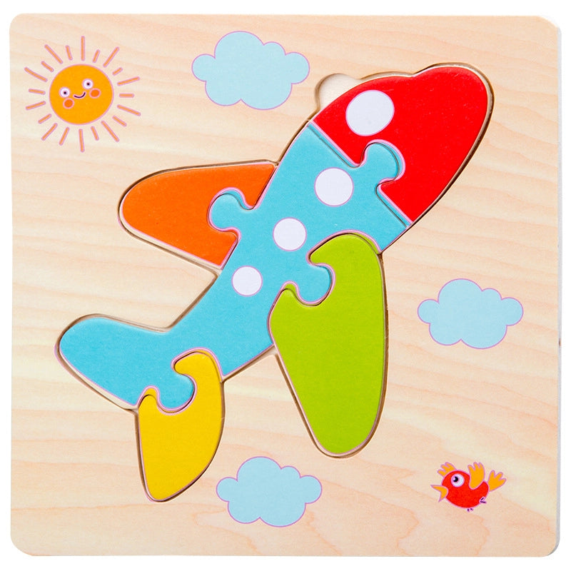 Kindergarten Children’s Enlightenment Early Education Cognition Cartoon Animal Cognition Hand-held Board Wooden Three-dimensional Puzzle Wooden Toys