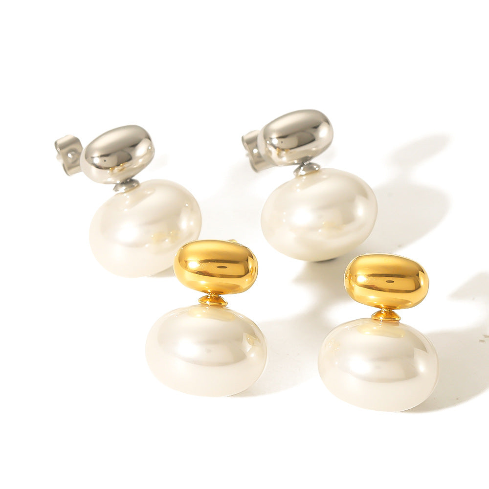 IG Style Pearl Geometric Stainless Steel Electroplating Earrings