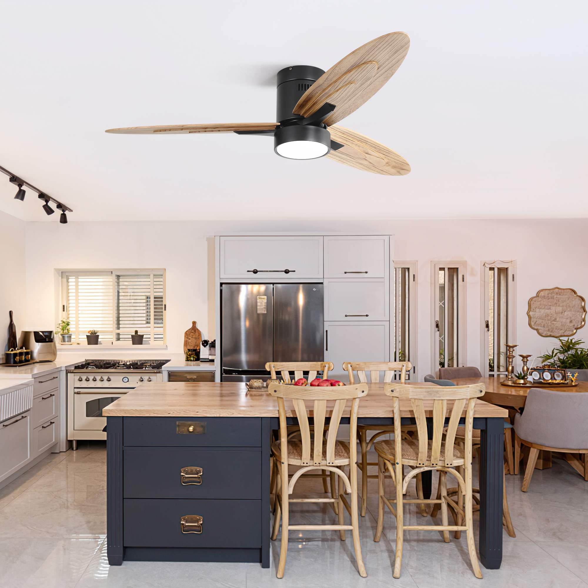 56 in. Carbonized Walnut Wood Ceiling Fan with Light (with Steel Wire Reinforcement), 6-Speed Remote Control & 3-Color Dimming, Ideal for Large Spaces, Walnut Brown