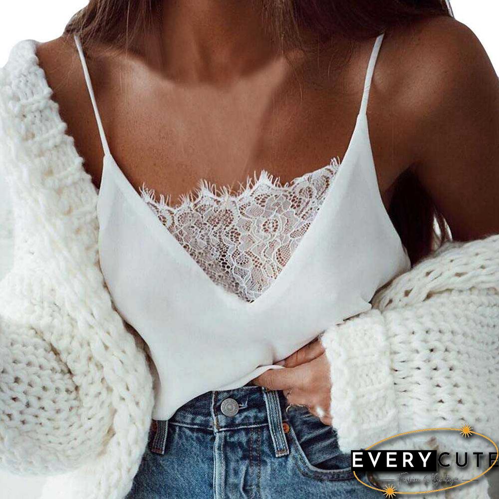 Womens V Neck Lace Camisole Tank Tops