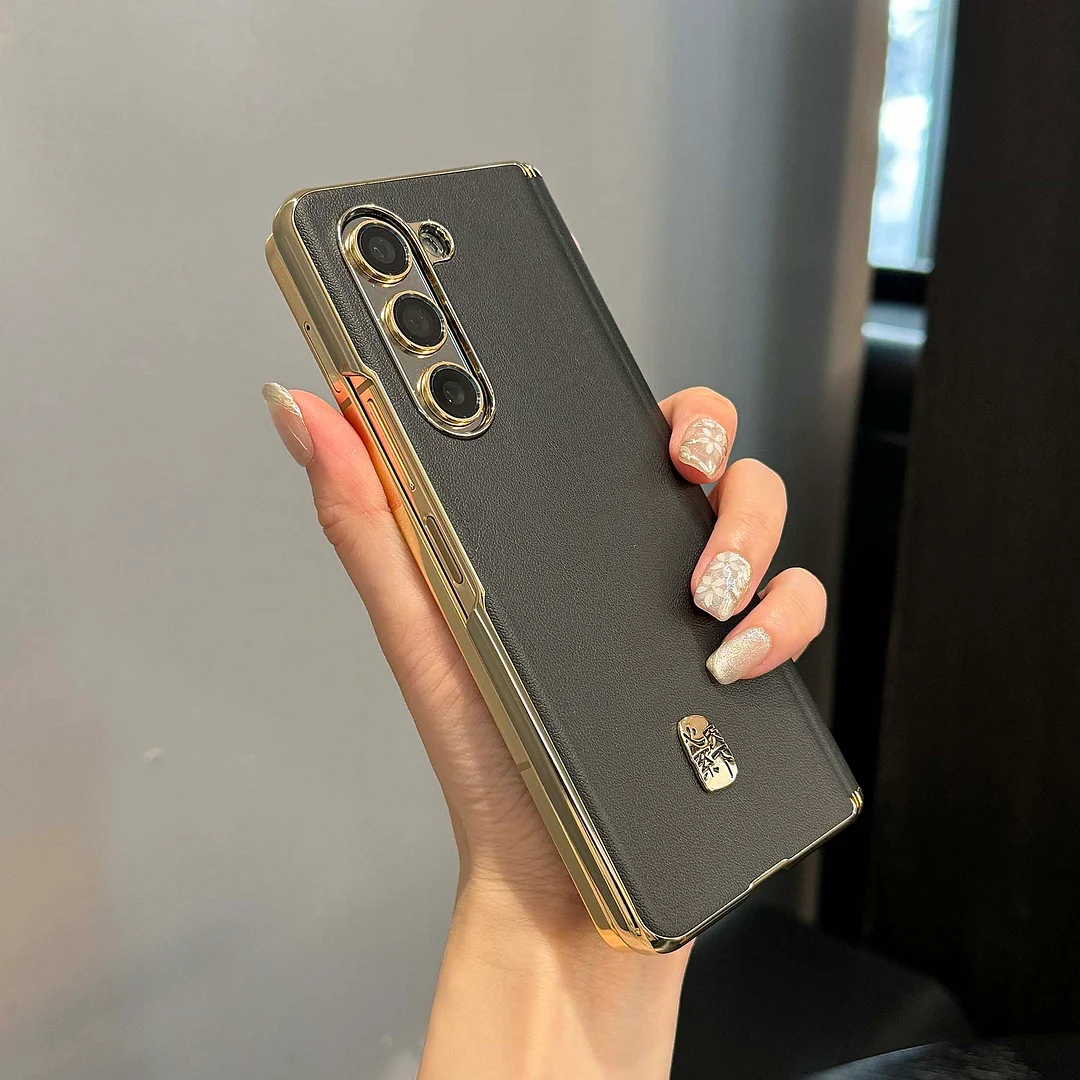 Top-Grain Leather Stand Case for Samsung W22/W23/W24 Minimalist Business Design in Meteorite Black Anti-Fingerprint & Shockproof