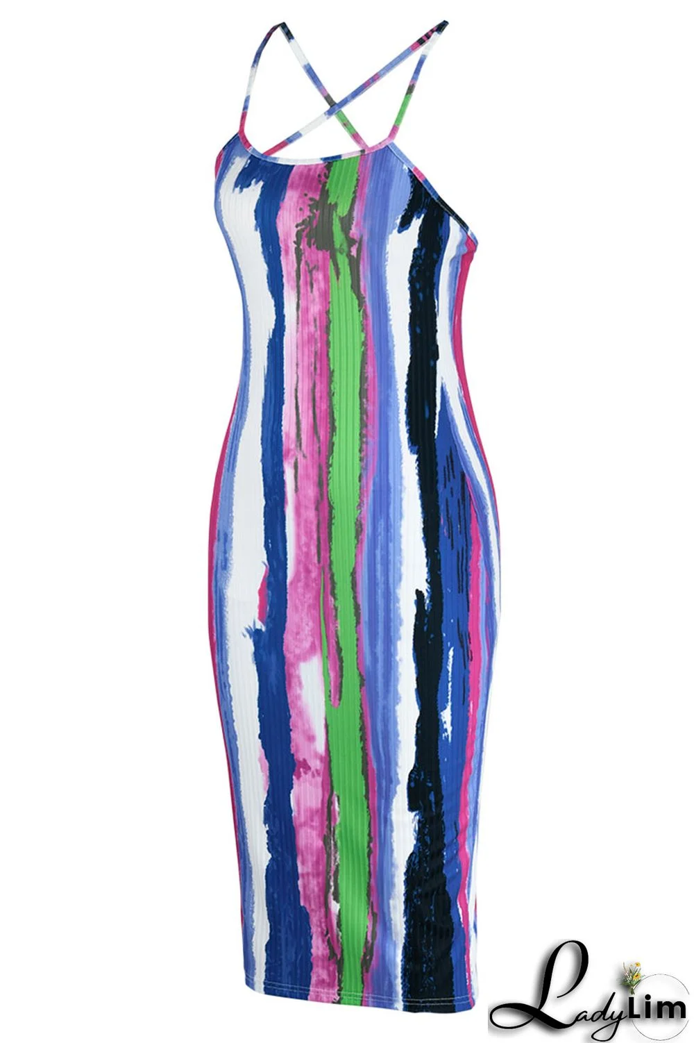 Red Sexy Striped Print Patchwork Spaghetti Strap Sling Dress Dresses