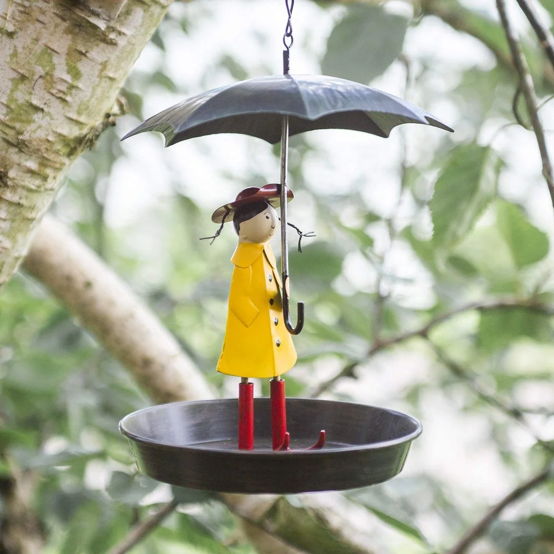 Bird Feeder Metal Hanging Chain Girl And Umbrella Bird Feeder For Wild Birds