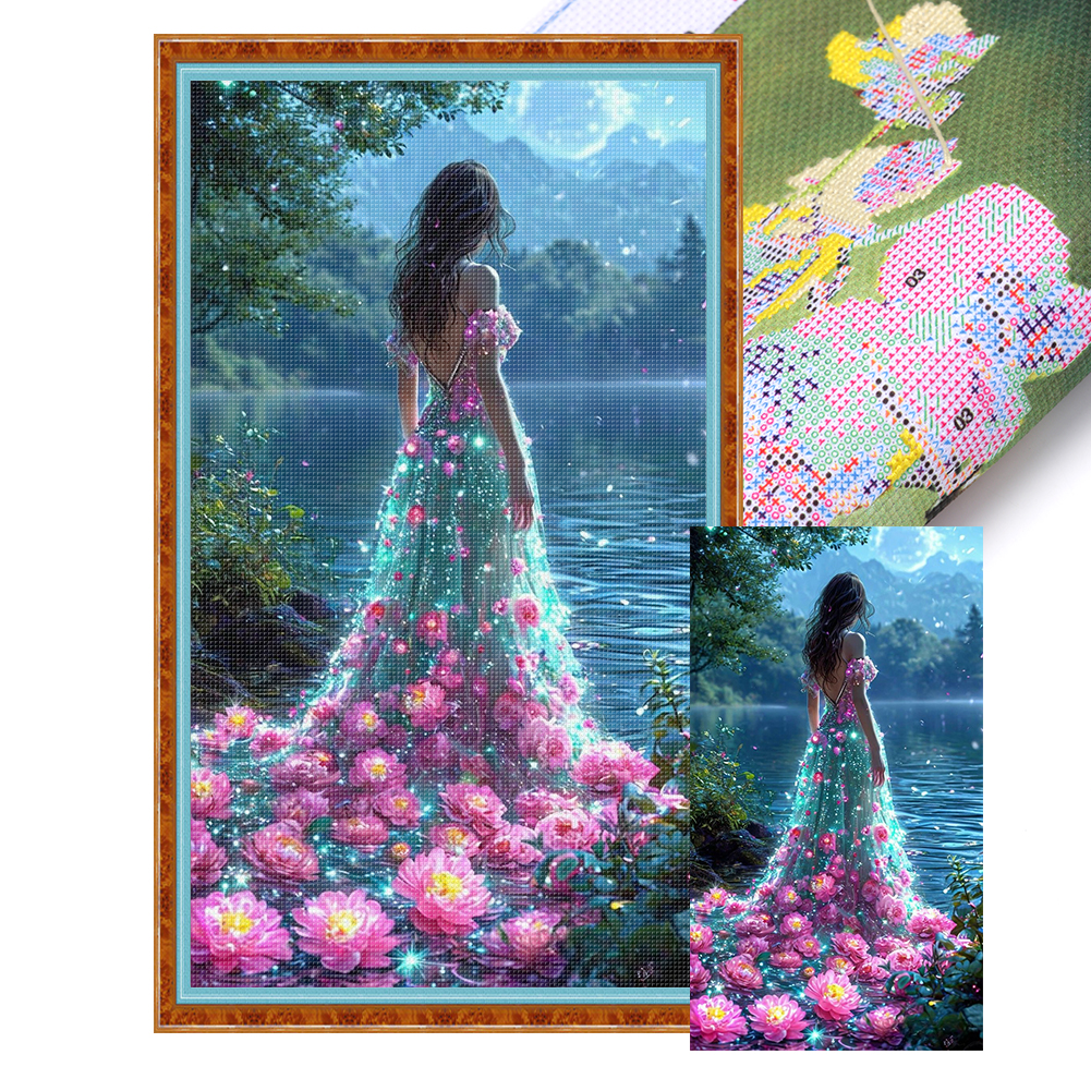 Girl with flower skirt Full 11CT Pre-stamped Canvas(40*70cm) Cross Stitch