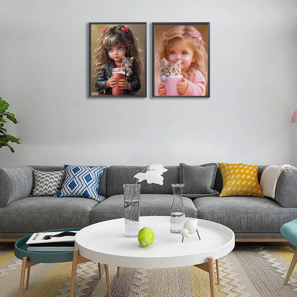 2pcs Diamond Painting - Full Round Drill - Cute Big Eyes Girl(Canvas|30*40cm)