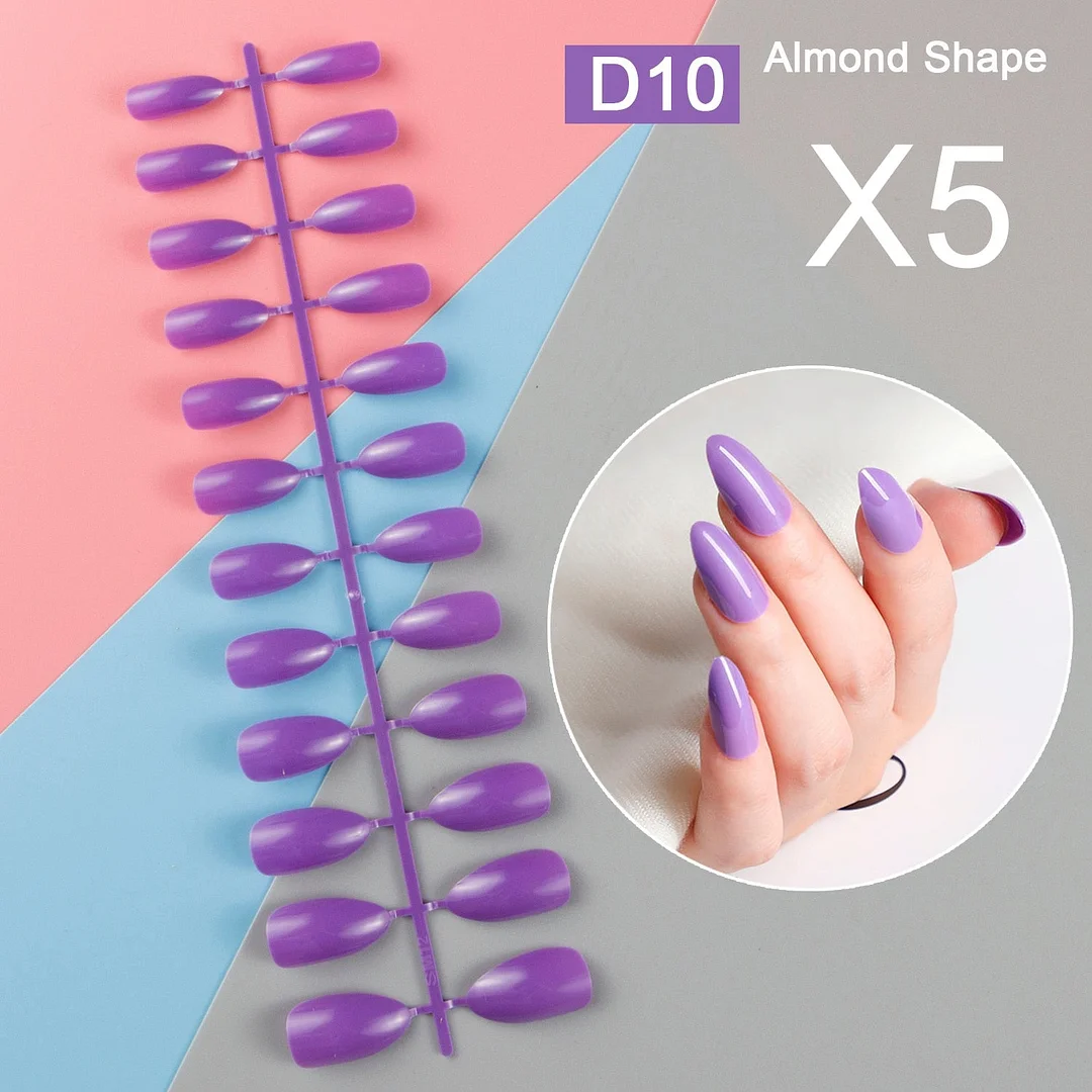 5 Sets/Pack In The Same Color Press On Color False Nail Tips Almond Fake Nail Tips Short Nail Tip Full Cover Nail DIY-Nail Inspo