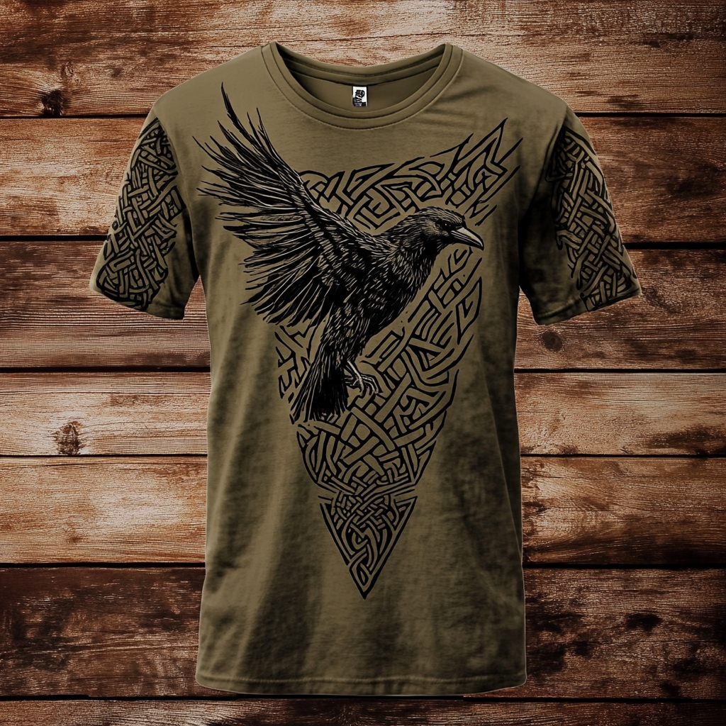 Men's Viking Tribal Raven Totem Celtic Knot Vintage Print T-shirt / Rvogue / Rvogue
