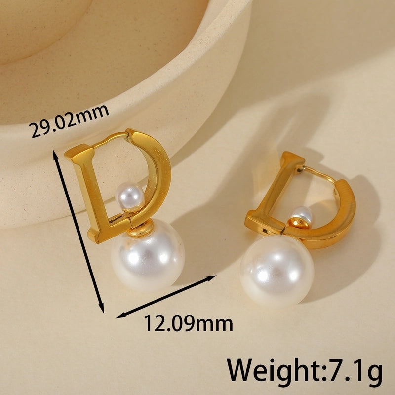 1 Pair Elegant Retro Artistic Irregular Geometric Heart Shape Plating Inlay 304 Stainless Steel Imitation Pearl 18K Gold Plated Ear Studs
