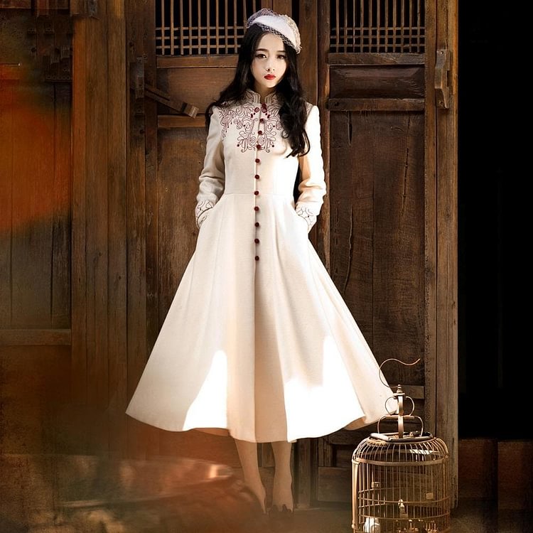 Vintage Min Guo Inspiration Woolen Midi Coat SP13265
