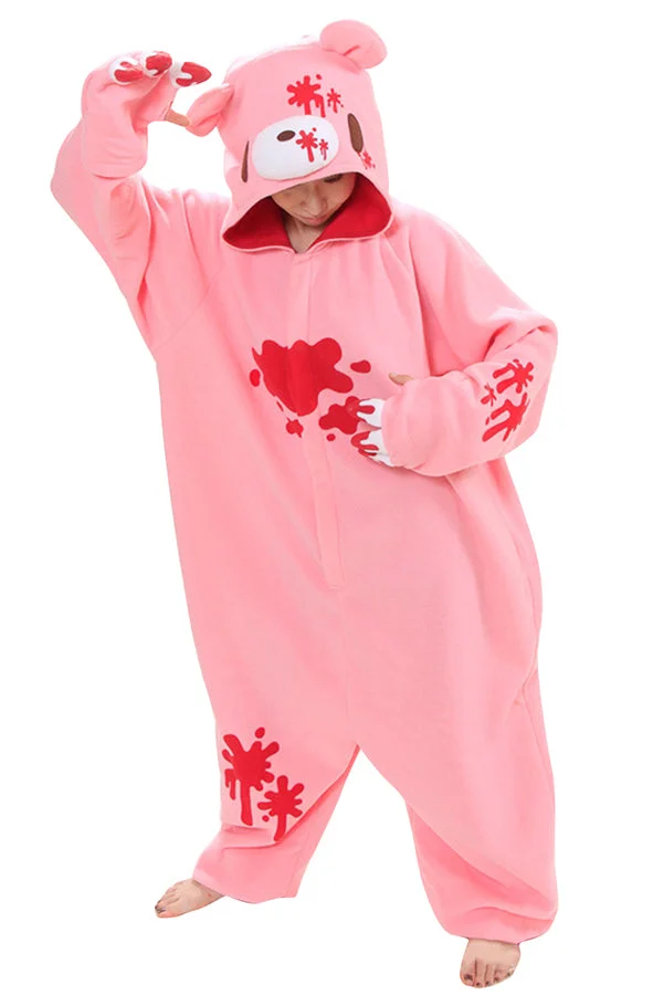 Womens Hooded Scared Gloomy Bear Pajamas Jumpsuit Costume Pink-elleschic