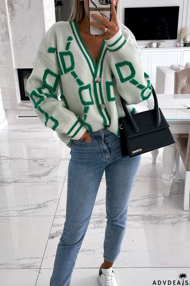 Geometric Button Cardigan