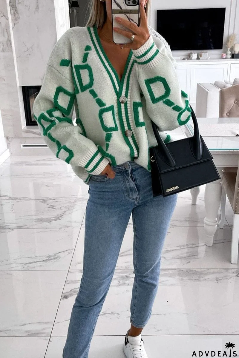 Geometric Button Cardigan