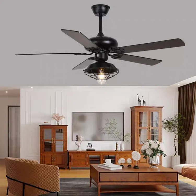 Alessio Industrial 5-blade ceiling fan with lighting, black, 4 style, &empty;107CM
