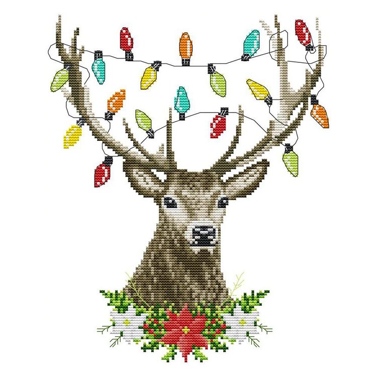 Joy Sunday - Antlers - 14CT 2 Strands Threads Printed Cross Stitch Kit - 27x32cm(Canvas)