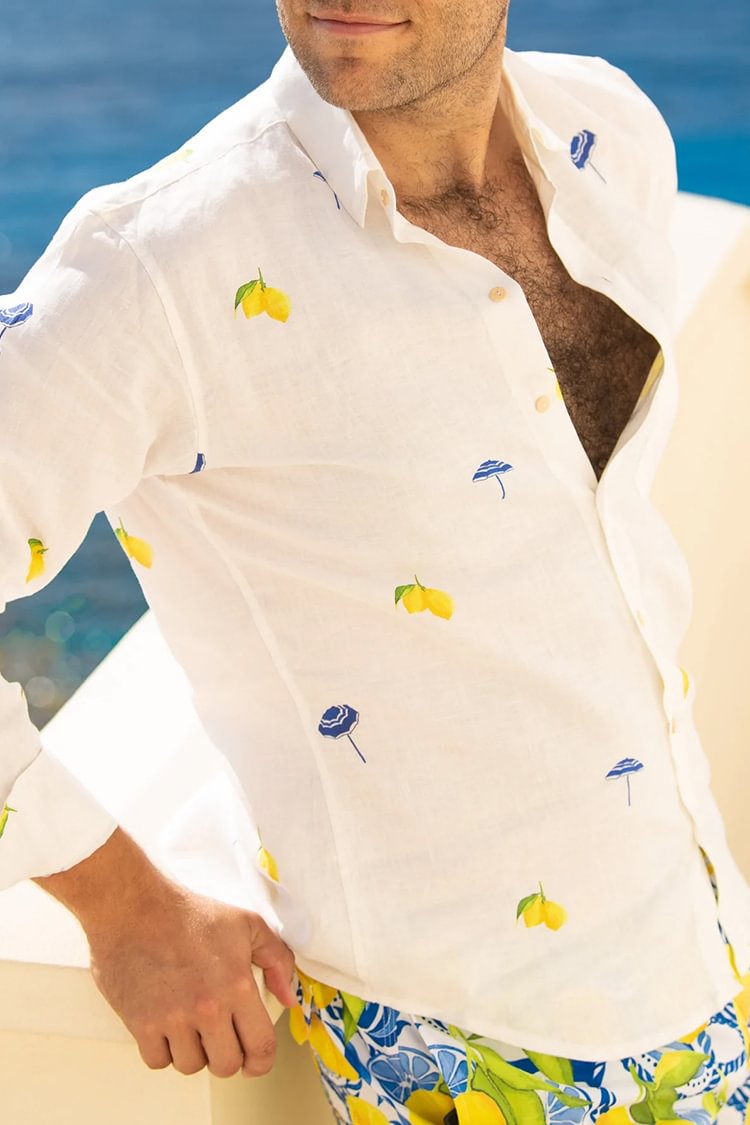 Lemon Umbrella Print Long Sleeve Shirt