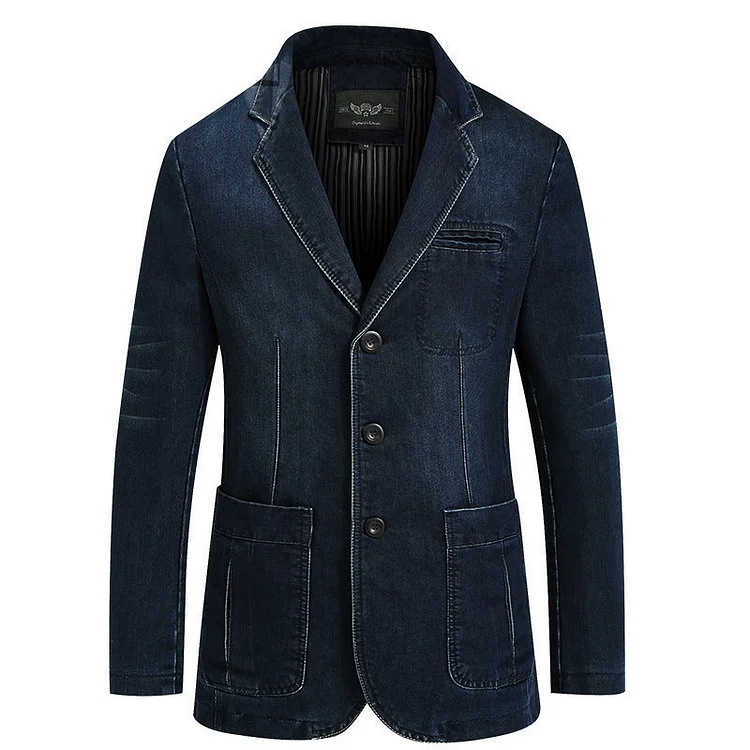 Men's Denim Coat Suit Lapel Pocket Jacket