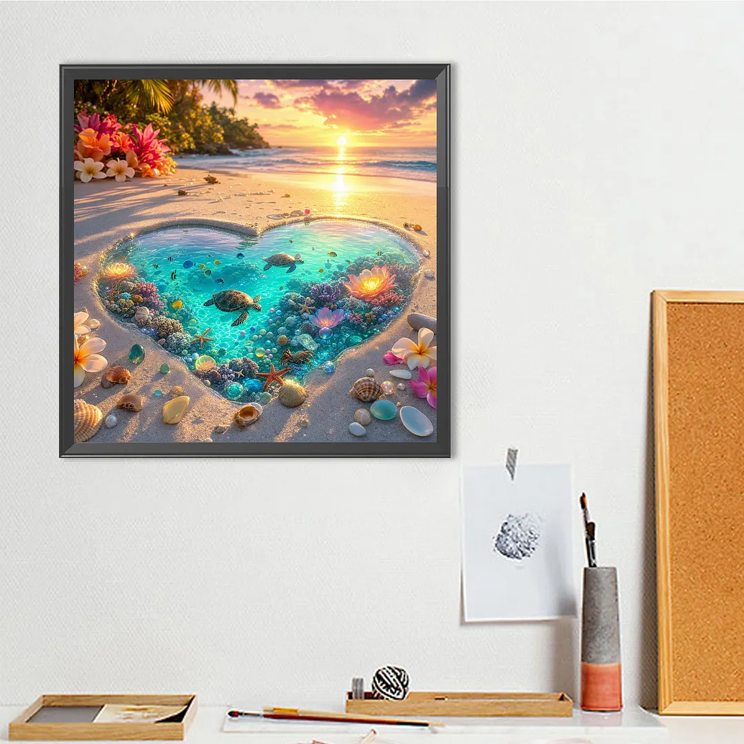 Love Beach Full DIY 5D Round Drill Diamond Painting Kits for Adults/Beginners Gift Home Decor Diamond Dots Paintings Picture Arts Craft 40x40cm