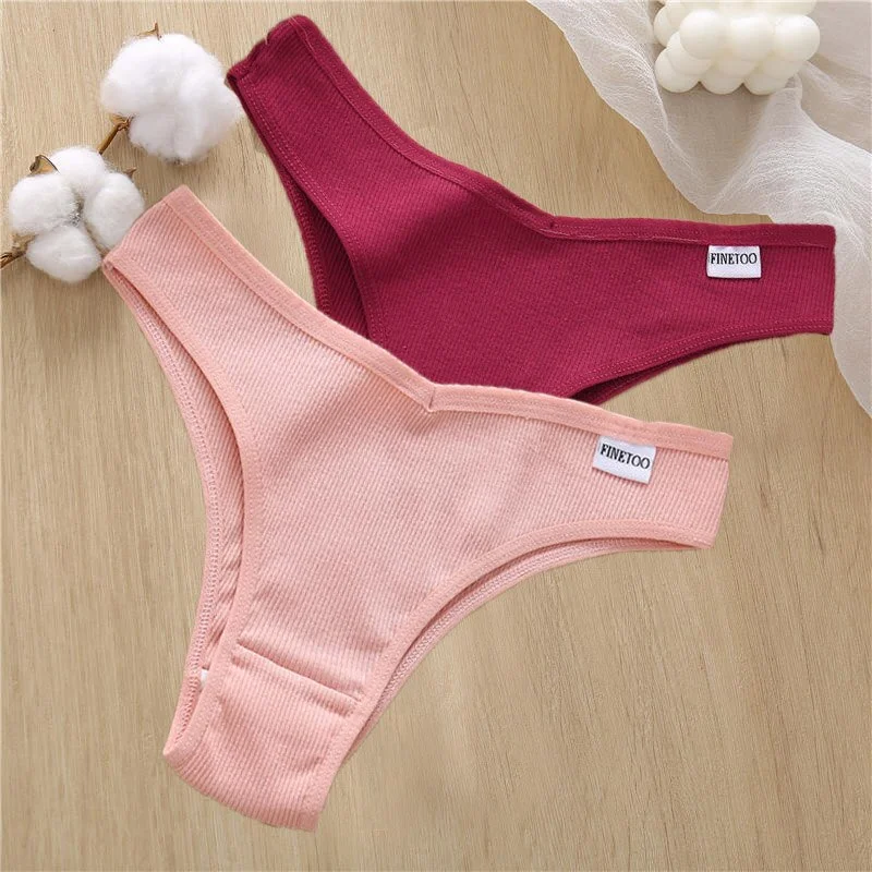 2PCS/Set Sexy Lingerie Cotton Panties Women Underwear Briefs Female Underpants Pantys Tangas Thong Panties Bikini Solid Color